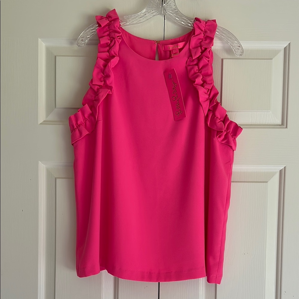 Lilly Pulitzer Hot Pink Ruffle Sleeveless Top